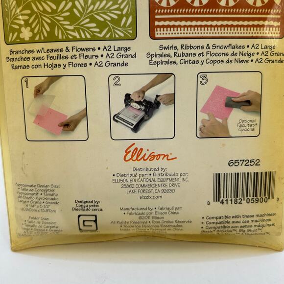 Sizzix 657252 Branches Swirls Ribbons Peppermint Set 2 Embossing Folders Nice - Picture 2 of 6